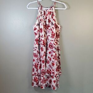 Eyeshadow Red and White Floral, Tiered  Halter Dress. Size Large